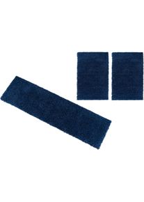 my home Set slaapkamerkleedjes Viva Slaapkamerkleed, loperset, unikleuren, uni, bijzonder behaaglijk bedvloerkleden maat 14 blauw