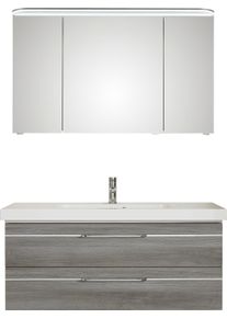 Saphir Badkamerserie Balto sprint 2-delig, mineraalmarmeren wastafel met led-spiegelkast (2-delig) badmeubelsets grijs