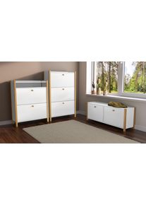 Andas Schoenenbank in scandinavisch design, houtfineer van eiken, fsc halbankjes wit