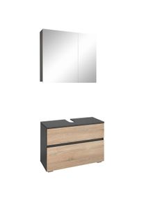 Home Affaire Badmeubelset Wisla Spiegelschrank, WBU met sifonaansluiting en push-to-open, breedte 80 cm (set, 2 stuks) badmeubelsets grijs