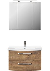 Saphir Badmeubelset Serie 4010 2-delig keramische wastafel met LED-spiegelkast Badkamer set 84 cm breed, incl. deurdemper, 3 deuren, 2 lades (set)