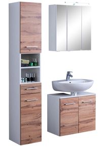 Welltime Badkamerserie Avignon met 3d-spiegelkast met led-opzetlamp (3-delig) badmeubelsets beige