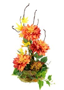 I.GE.A. Kunstbloem Dahlia-arrangement in plantenschaal arrangement van kunstbloemen (1 stuk) kunstbloemen oranje