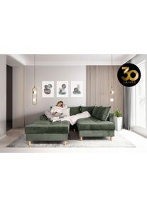 Collection AB Hoekbank Reims L-vorm Ottoman kan aan beide zijden worden gemonteerd, inclusief slaapbank functie en poef/voetenbank groen, hoekbanken,