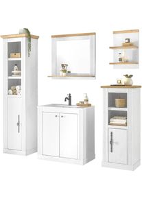 Home Affaire Badkamerserie WESTMINSTER, badkamer in landhuisstijl, 5-delig badkamer Waschtafel, spiegel, midikast, plank, hoge kast, breedte 220 cm