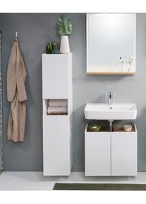 Saphir Badkamerserie Quickset 947 3-delig, wastafelonderkast met spiegel Onderkast, 4 deuren, 2 planken, incl. deurdempers, wit glans (3-delig)