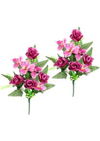 I.GE.A. Kunstbloem Boeket van orchidee&euml;n en rozen 2-delig set kunstbloemenboeket om neer te leggen of neer te zetten kunstbloemen (2 stuks)