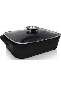 Krüger Krüger Braadpan Gietaluminium aroma-braadpan met glazen deksel en aromaknop delta, 34,5x24x9 cm (1-delig) braadpannen zwart