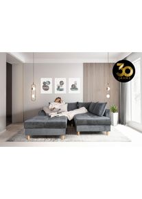 Collection AB Hoekbank Reims L-vorm Ottoman kan aan beide zijden worden gemonteerd, inclusief slaapbank functie en poef/voetenbank grijs, hoekbanken,