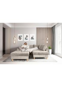 Collection AB Hoekbank Reims L-vorm Ottoman kan aan beide zijden worden gemonteerd, inclusief slaapbank functie en poef/voetenbank beige, hoekbanken,