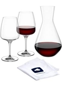 Leonardo Rodewijnglas Wijnset CESTI + poetsdoek 2 wijnglazen en 1 karaf met poetsdoek (set, 4-delig) glazen wit