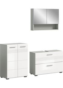 Welltime Badmeubelset Calicio, bestaande uit: midikast, wastafelonderkast Spiegelschrank, hoogwaardige MDF front met groeffrasing (3 stuks)