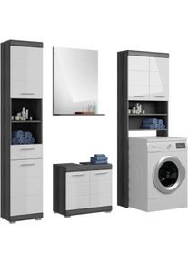 Inosign Badkamerserie Siena, 4-delig, bestaande uit: Hoge kast, WBU, badkamer spiegel, wasmachine ombouwkast (set, 4-delig) badmeubelsets grijs