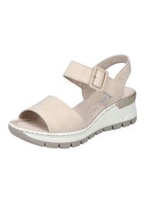 Rieker Sleehaksandaaltjes zomerschoen, sandaal, sleehak, met modieuze decoratieve gesp dames sandalen met sleehak maat 42 beige
