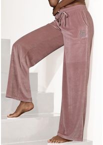 Vivance Nickybroek -Loungebroek met glanzend siersteentjes opschrift dames loungewear maat 32/34 roze