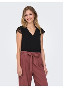 Only Shirt met korte mouwen ONLELVA FR S/S LACE V-NECK TOP CS PTM dames t-shirts maat S (36) zwart
