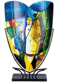 Casablanca by Gilde Tafelvaas Magic, decoratieve vaas van glas, met zwarte metalen voet (1 stuk) vazen & bloempotten maat -