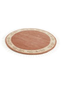 LUXOR living Wollen kleed ADOUR zuivere wol, met de hand geknoopt, met randdessin en franje, woonkamer wollen vloerkleden maat 9 roze