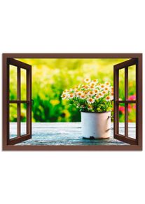 Artland Artprint Blik uit het venster tuin met madeliefje als artprint van aluminium, artprint voor buiten, artprint op linnen in verschillende maten