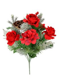 I.GE.A. Boeket kunstbloemen Boeket rozen/hortensia's Dennetakken lotus kerstdecoratie kerstbloem boeketten decoratieve bloemen (1 stuk) kunstbloemen