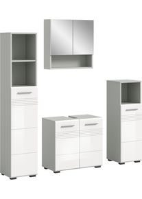 Welltime Badmeubelset Calicio, bestaande uit: hoge kast, wastafelonderkast Spiegelschrank, onderkast, hoogwaardige MDF front met groeffrasing (4