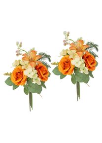 I.GE.A. Kunstbloem nboeket rozen, lelies, hortensia Bloemenboeket boeket bloem grafdecoratie opvulling grafdecoratie (2 stuks) kunstbloemen oranje