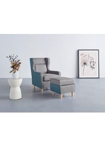Inosign Oorfauteuil Thisted contrastkleurig - modern en fris, bxdxh: 73x85x99 fauteuils maat Structuurstof blauw