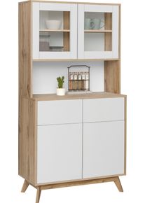 Home Affaire Buffetkast Skandi 2 glasdeuren, 2 houten deuren en 2 laden, breedte 84 cm, hoogte 165 cm buffetkasten wit
