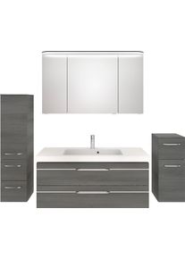 Saphir Badkamerserie Balto sprint 4-delig, mineraalmarmeren wastafel met led-spiegelkast (5-delig) badmeubelsets grijs