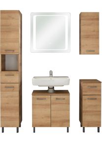 Saphir Badkamerserie Quickset 919 5-delig, wastafelonderkast met led-spiegel Hoge kast, onderkast, hangend kastje, inclusief deurdemper, 6 deuren