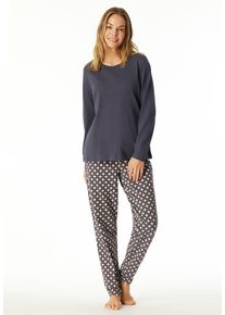 Schiesser Pyjama Comfort Essentials Katoen, lange mouwen, met manchetten, ronde hals (2-delig) dames nachtkleding maat 38 grijs