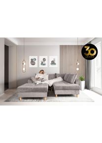 Collection AB Hoekbank Reims L-vorm Ottoman kan aan beide zijden worden gemonteerd, inclusief slaapbank functie en poef/voetenbank beige, hoekbanken,