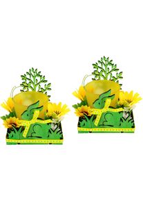 I.GE.A. Waxinelichthouder Haas 2-delig set windlicht paas konijn glas hout kaarsenhouder lentekrans 3d kaarsenhouders geel