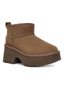 UGG Australia UGG Boots zonder sluiting CLASSIC ULTRA MINI NEW HEIGHTS plateau laarzen, winterlaarzen, boots met aantrek lus dames enkellaarsjes maat 9 (40) bruin
