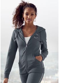 H.I.S. H.I.S Capuchonsweatvest met zijpiping en kleine merkborduurwerk, loungewear dames loungewear maat 52/54 blauw
