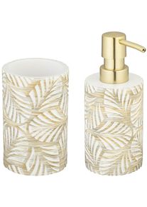 Wenko Set badkameraccessoires Model Terralba Zeepdispenser en tandenborstelhouder van polyresin, bladdessin (2-delig) badkameraccessoires wit