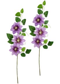 I.GE.A. Kunstbloem Clematisrank waldebe Tak enkele bloem stelen bloem, 2-delige set (2 stuks) kunstbloemen paars