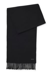 BOSS Wollen sjaal Naster 35*180 met gedraaide franjes 100% wol lederlabel premium quality heren sjaals zwart