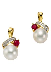 Firetti Oorstekers Sieraad cadeau Goudkleurig 333 oorbellen kleursteen edelsteen robijn dames oorbellen multicolor