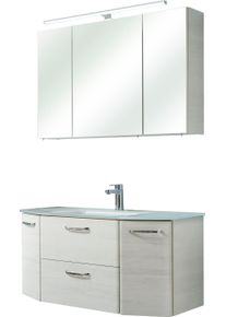 Saphir Badkamerserie Quickset 2-delig, glazen wastafel met LED-spiegelkast, 5 deuren Onderkast met wasbak, inclusief deurdemper, grepen glanzend