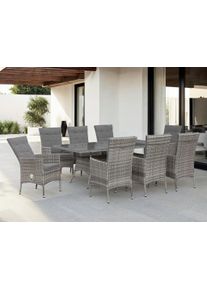 Konifera Tuin-eethoek Belluno Bergruimte onder de tafel, grijs, 2 van de 8 fauteuils traploos verstelbaar (set, 17-delig) tuinsets grijs