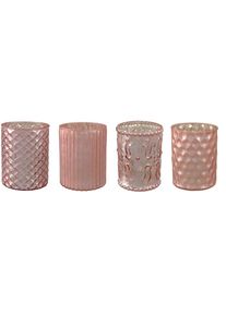 Creativ deco Windlicht met verschillend gestructureerde oppervlakken, 4-delige set, h: ca. 10 cm (4 stuks) kaarsenhouders roze