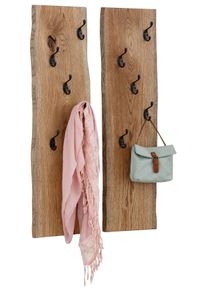 Home Affaire Kapstokpaneel Brodi van massief eiken in golfvorm, 2-delige set met elk 5 metalen haken kapstokken beige