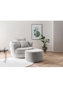 Home Affaire Draaibare fauteuil MAISIE, Love Seat XXL leesfauteuil, grote fauteuil met poef(2 stuks) fauteuils maat Cord grijs