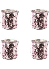 Creativ deco Windlicht Kerst versiering Glas met sterstructuur (4 stuks) kaarsenhouders roze