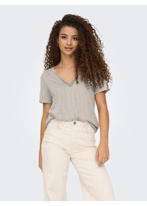 Only Shirt met V-hals ONLZOLA LIFE S/S V-NECK LACE TOP JRS dames v-hals shirts maat M (38) beige