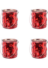 Creativ deco Windlicht Kerst versiering Glas met sterstructuur (4 stuks) kaarsenhouders rood