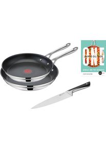 Tefal Pannenset Jamie Oliver Cook Smart stijlvolle roestvrijstalen pannen, inclusief koksmes, receptenboek (set) pannensets zilver(kleur)
