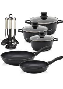 Krüger Krüger Pannenset Gegoten aluminium pot-/pannenset LEIPZIG incl. keukenhulpen, 15-delig (set, 15-delig) pannensets zwart