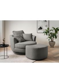 Home Affaire Draaibare fauteuil MAISIE, Love Seat XXL leesfauteuil, grote fauteuil met poef(2 stuks) fauteuils maat Geweven velours grijs